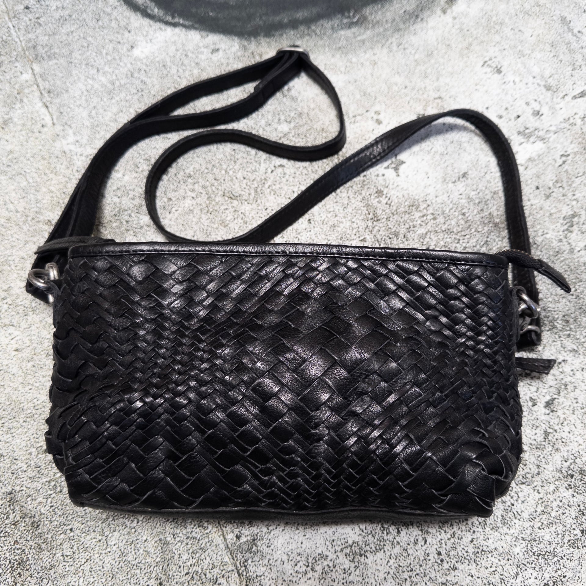 Day & Mood Black Braided Woven Leather Crossbody Bag